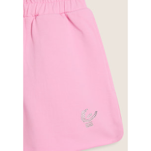 Shorts Bambina in Cotone Elasticizzato con Logo in Strass