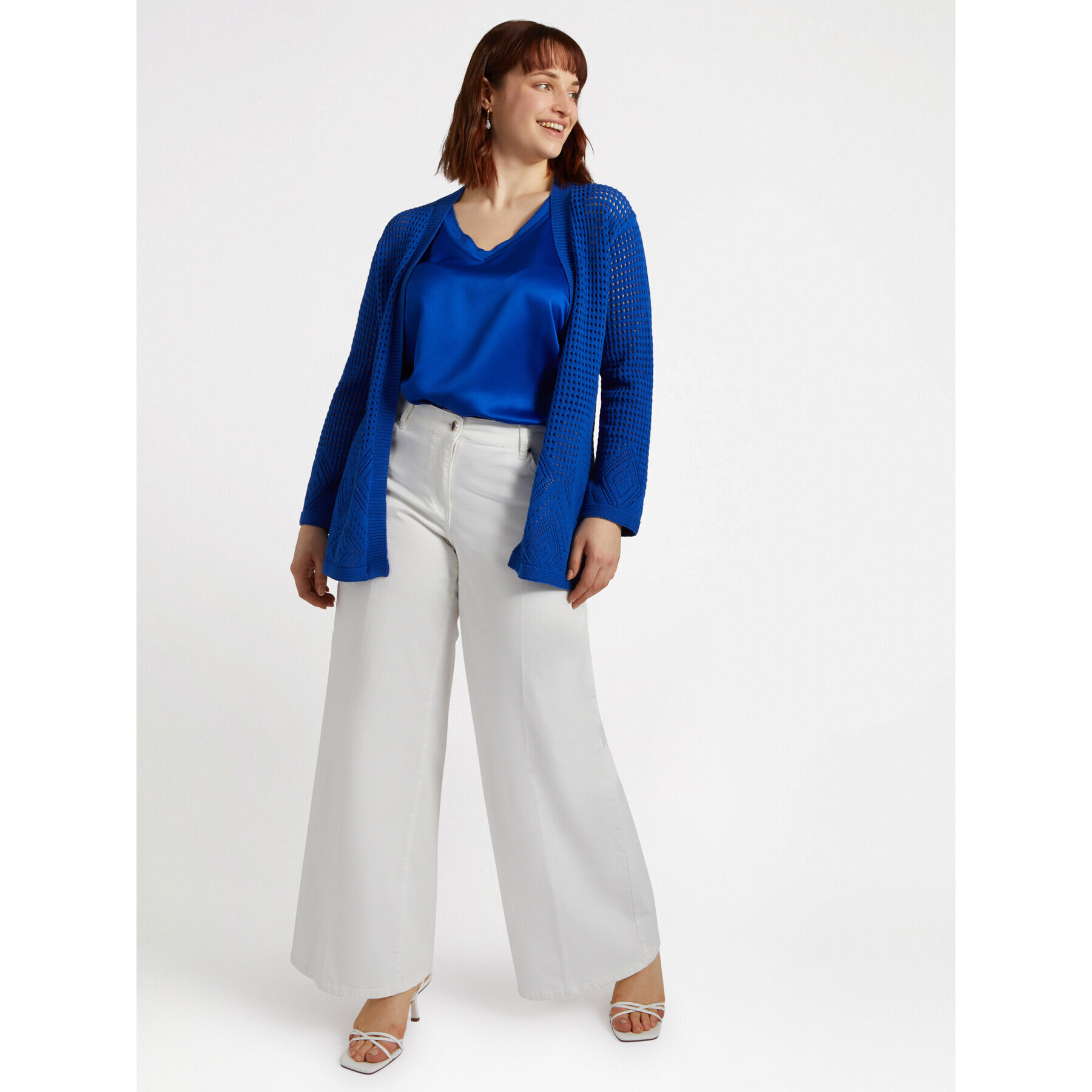 Fiorella Rubino - Top de dos tejidos con escote de pico - Azul aciano