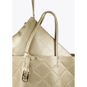 Shopper effetto pelle monogramma con logo ovale pendente