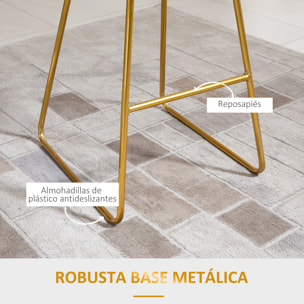 Juego de 2 Taburetes Altos de Cocina con Asiento de Tela Taburetes de Bar Sillas Acapulco con Respaldo y Reposapiés para Comedor 52,5x47x97 cm Dorado