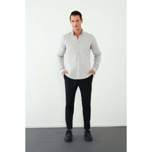 camicia uomo 1 bottone button down slim Oxford unito Grigio Medio
