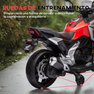 Moto Eléctrica para Niños de +3 Años con Licencia Honda Motocicleta de Batería 12V con USB MP3 Luz LED Moto para Niños con Velocidad 3 km/h Carga 30 kg Rojo