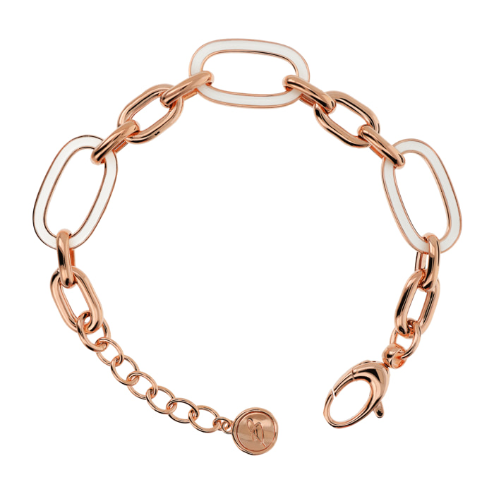 Bracciale con Maglie Ovali e Rettangolari Smaltate Bianche