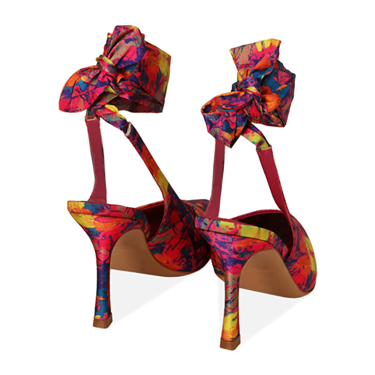 Zapato de tacón con cordones multicolor en raso, tacón de 9 cm