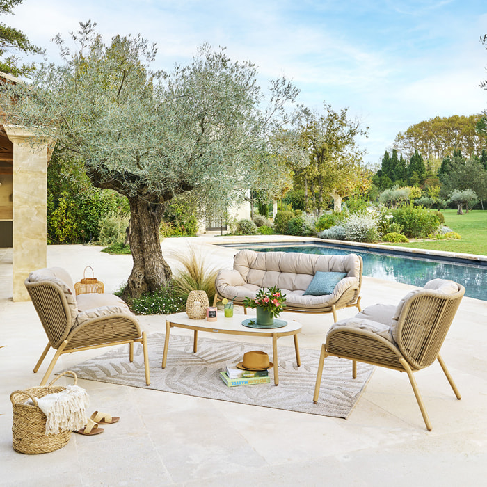 Salon de jardin "Meloane" taupe 5 places en polyester et acier