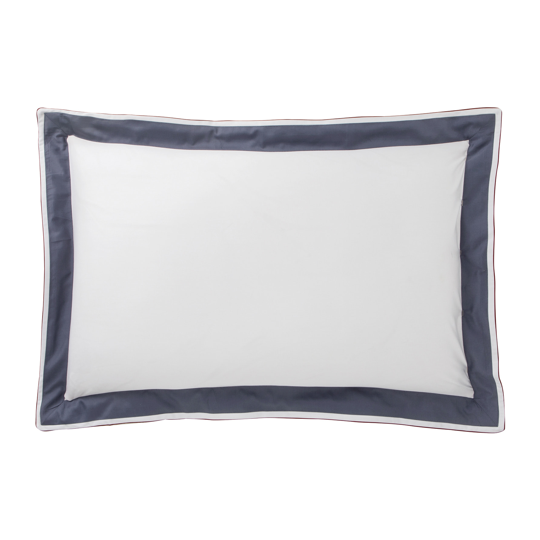 Taie d'oreiller tricolore en satin de coton avec bande appliquée, MARCEAU, Blanc Neige/Bleu Marine