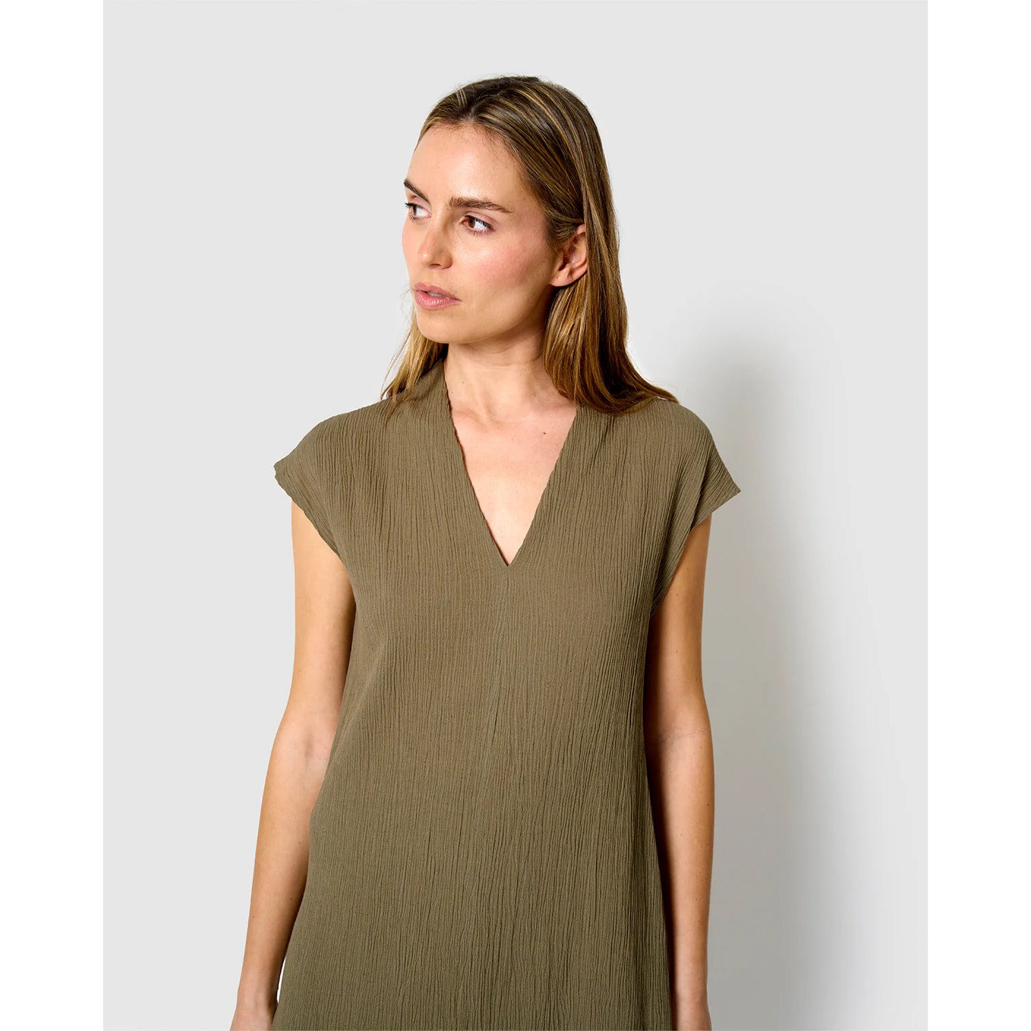 Vestido corto algodón lino verde cacería