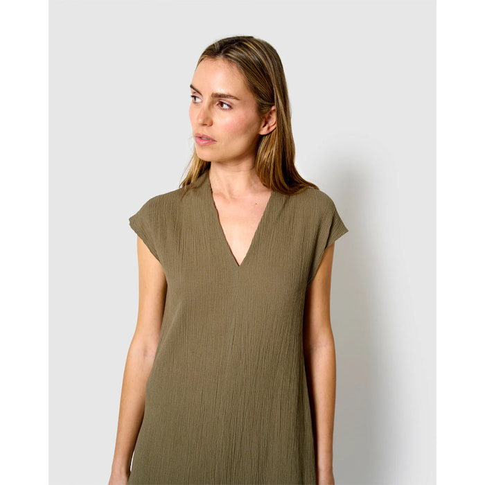 Vestido corto algodón lino verde cacería