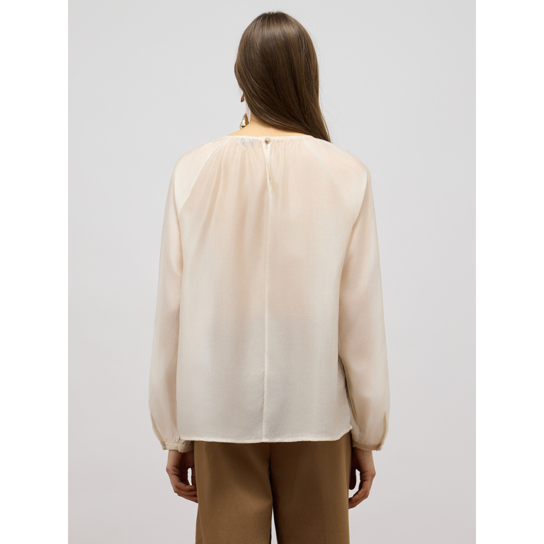 Oltre - Blusa de voile con volantes - Blanco