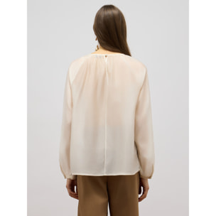 Oltre - Blusa de voile con volantes - Blanco