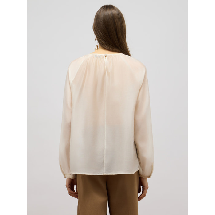Oltre - Blusa de voile con volantes - Blanco
