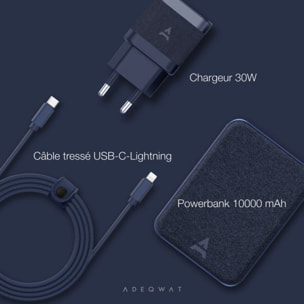 Pack ADEQWAT Powerbank + chargeur 30W+USB-C-Lightning