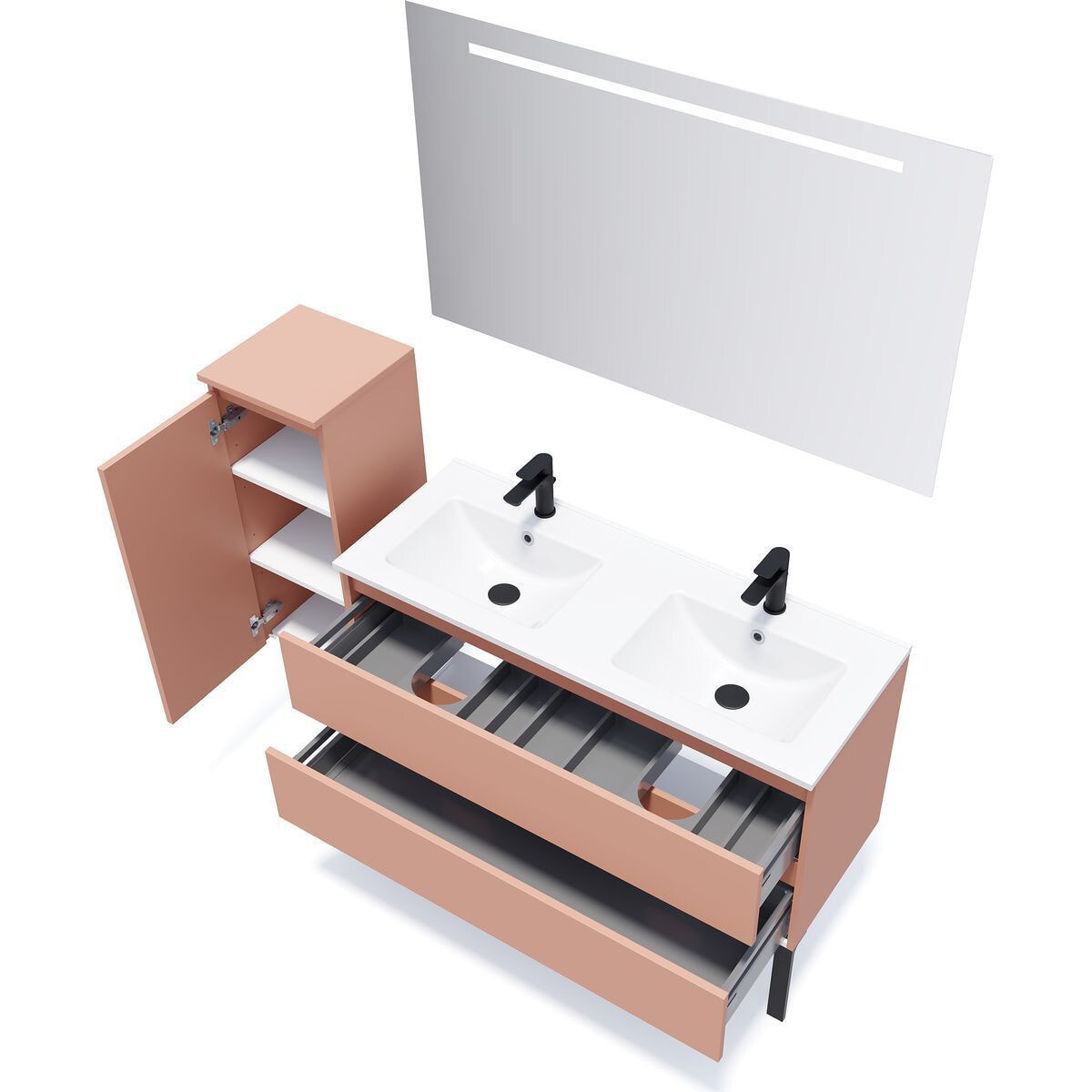 Ensemble double vasque 2 tiroirs + miroir - HUDSON