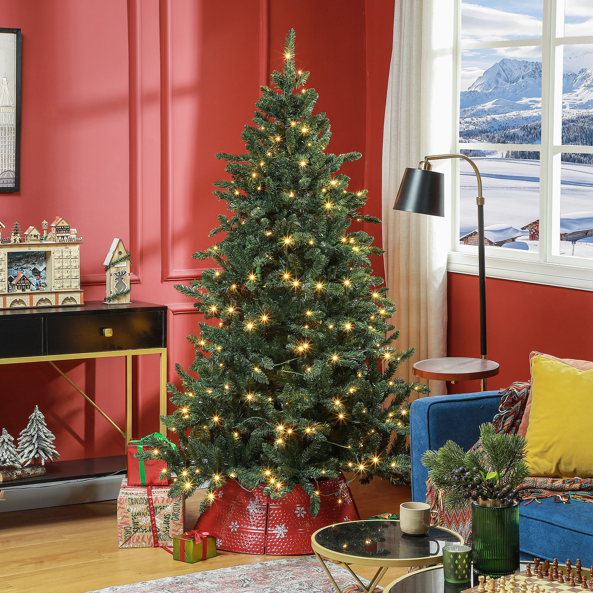 Sapin de Noël artificiel LED H.180 cm - 872 branches - blanc chaud vert