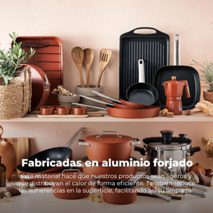 San Ignacio AGROS Batería de Cocina de 9 Pzs en Aluminio Forjado - Sartenes, Cacerolas con Tapa, Wok, Asador, Cazo y Tartera – Rendimiento y Diseño