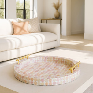 Plateau rond avec poignée en coquille de capiz rose ELORA