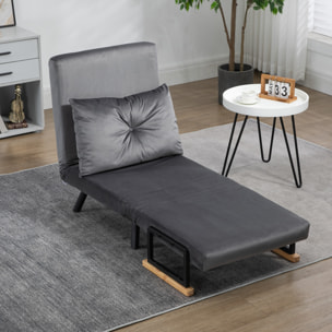 Fauteuil convertible 3 en 1 chauffeuse lit dossier réglable coussin accoudoirs bois velours anthracite