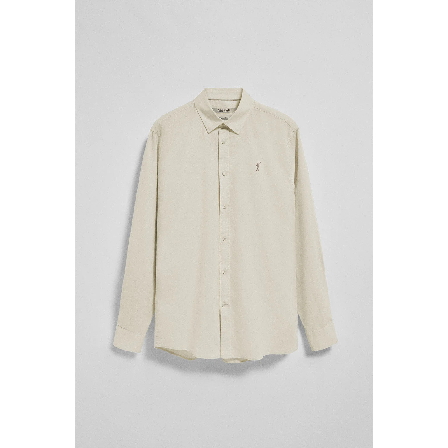 Camicia beige regular in lino-cotone con ricamo Rigby Go