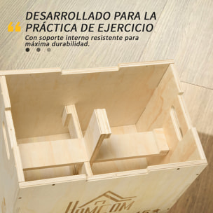 Caja Pliométrica de Madera 3 en 1 Caja de Salto con 2 Mango Hueco Entrenamiento de Fuerza en Casa Oficina Gimnasia CrossFit Carga 120 kg 45x40x60 cm Madera Natural