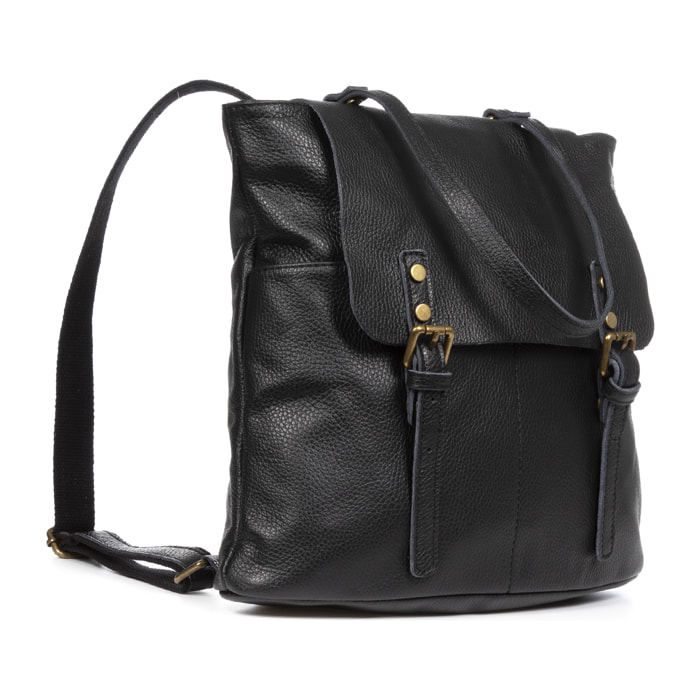 FIRENZE ARTEGIANI Amatre Borsa zaino da donna. Dollaro vera pelle Made in Italy 36x15x32 Cm. Colore nero