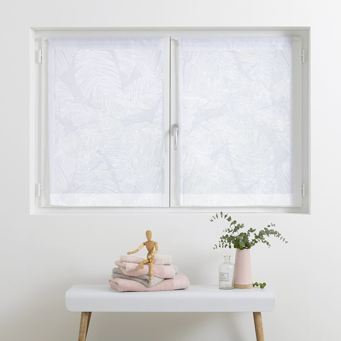 Lot de 2 voilages "Feuille" - motifs dévorés blanc 60x90 cm