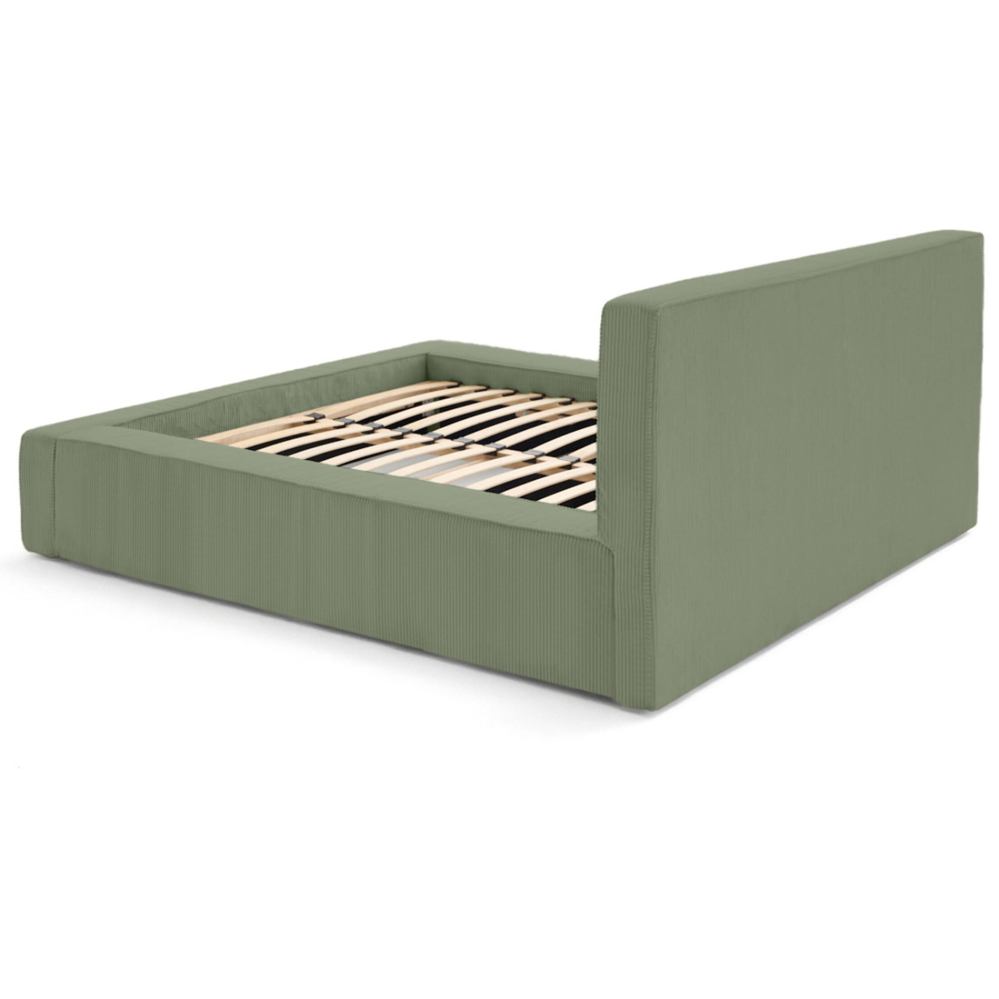 Topaze - lit coffre - 140x190 cm - sommier inclus - velours côtelé - Vert sauge
