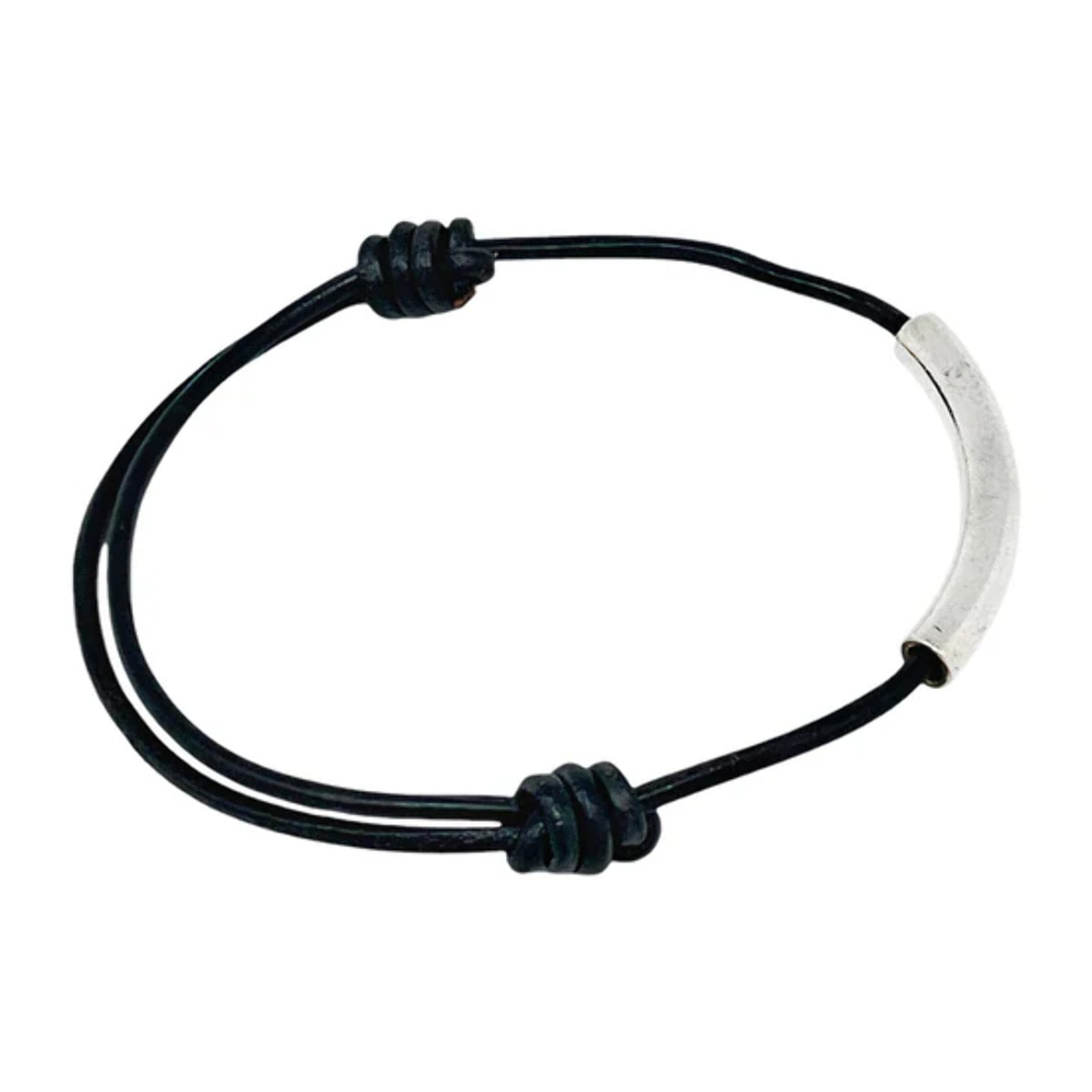 Pulsera Manba cuero negro y plata chapado