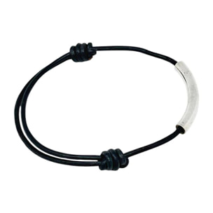 Pulsera Manba cuero negro y plata chapado