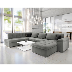 Chuck - canapé panoramique d'angle gauche XXL - convertible avec coffre - 7 places - Gris