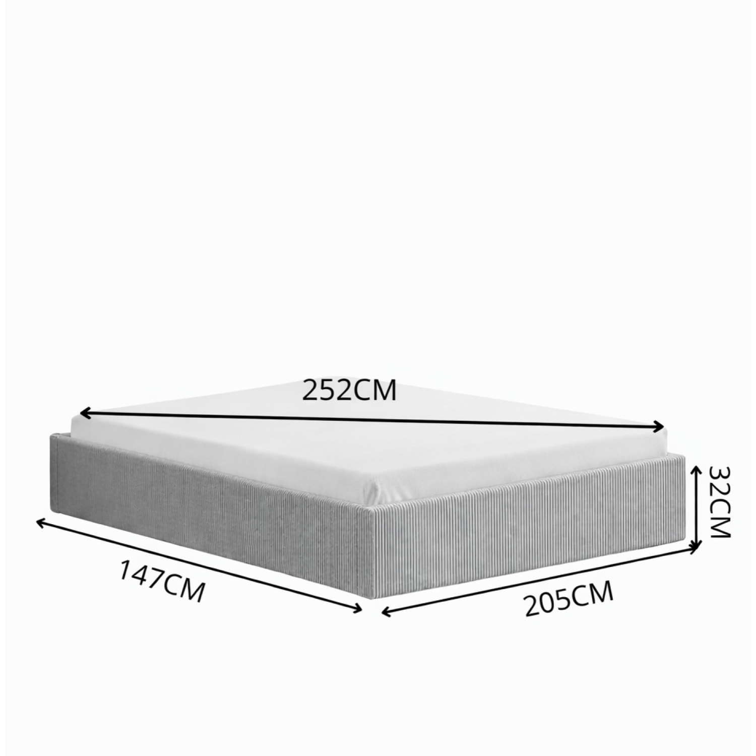 ABATE Lit avec coffre de rangement 140x190cm velours côtelé gris