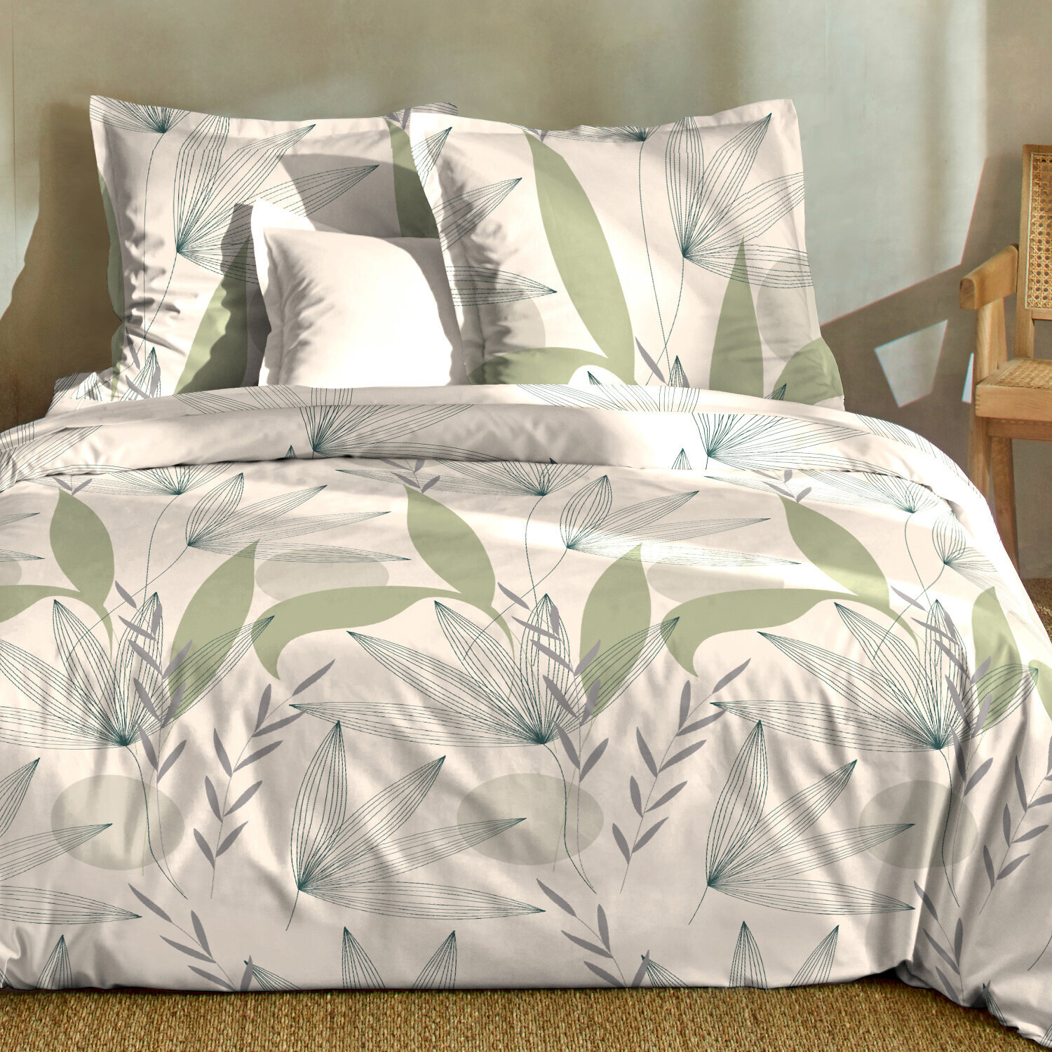 Parure housse de couette imprimé 100% coton - dune - blanc