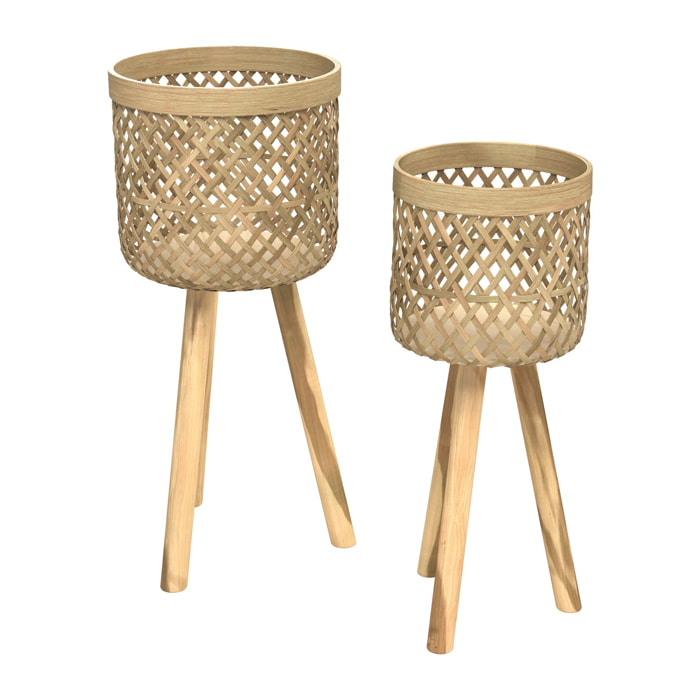 Cache-pot pieds en teck et bambou (lot de 2) - Landi