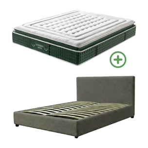 Ensemble matelas Jade & lit coffre Colisée | Mémoire de forme et ressorts ensachés | Grande capacité de stockage | Bouclette | Gris clair