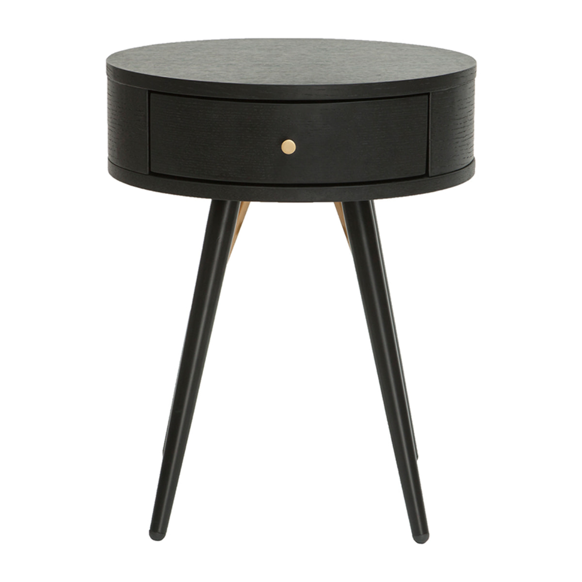 Table de chevet ronde avec tiroir bois et métal noir KORAL
