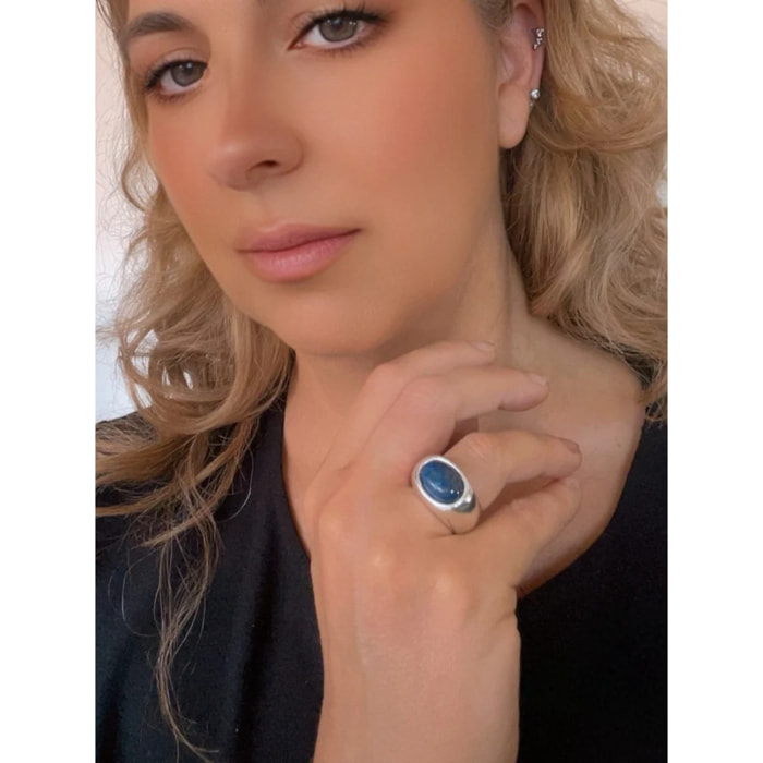 Anillo Joya con piedra natural estilo solitario plata 10µ y lapislazuli