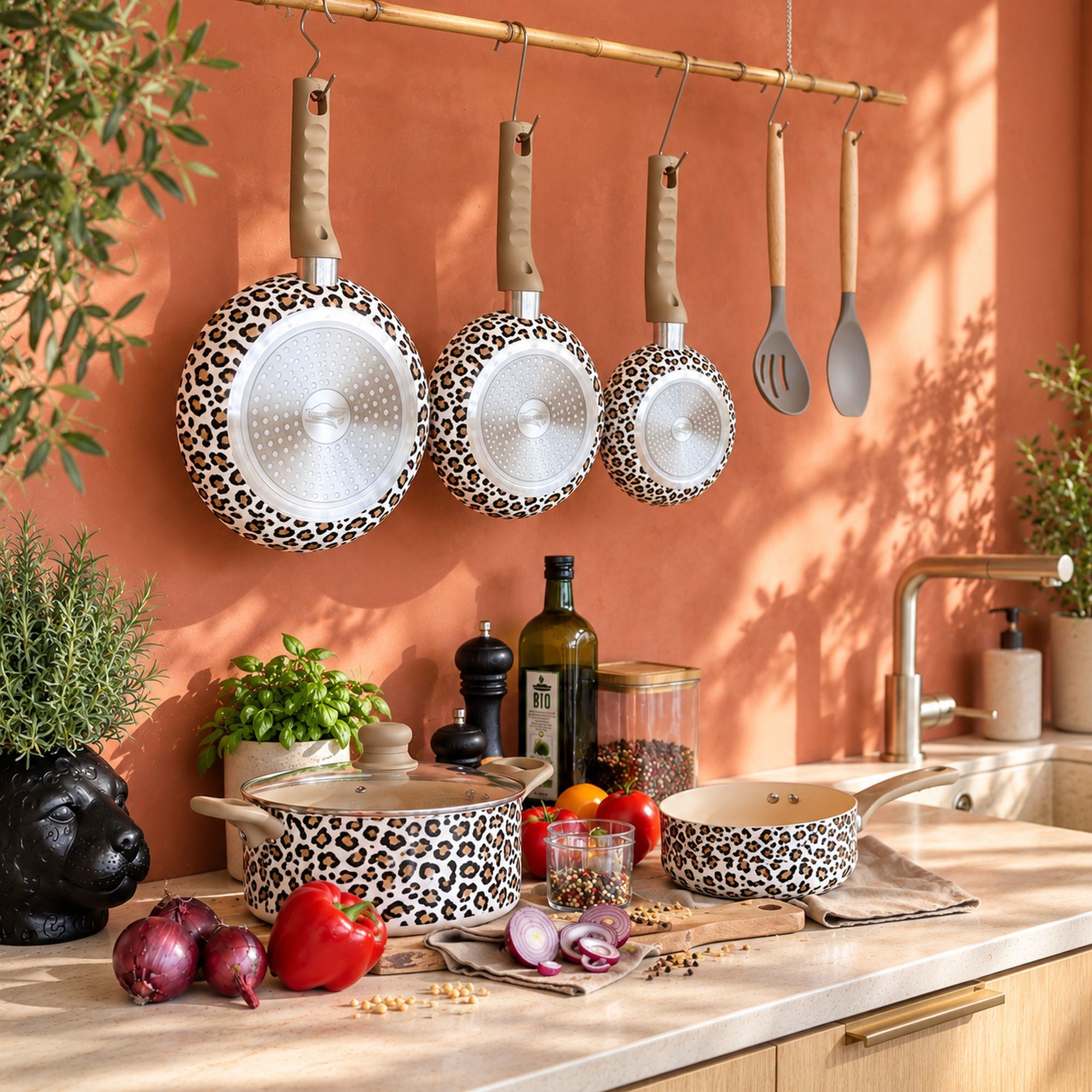 Batterie de cuisine 5 pièce en aluminium recyclé motif léopard LEOPARD