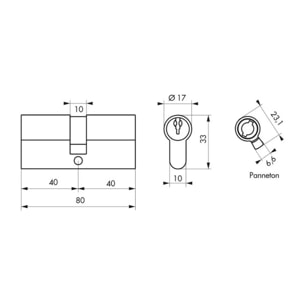 Cylindre de serrure à clé crantée Ecopro nickelé - 40 x 40 - Varié - THIRARD - 00007190