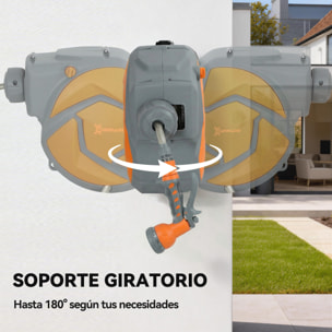 Enrollador de Manguera para Jardín 10+1 m con Boquilla de 7 Funciones, Carrete de Manguera de Jardín de Pared, Giratorio 180°, con Retorno Enrollado Automático, Gris Oscuro y Naranja