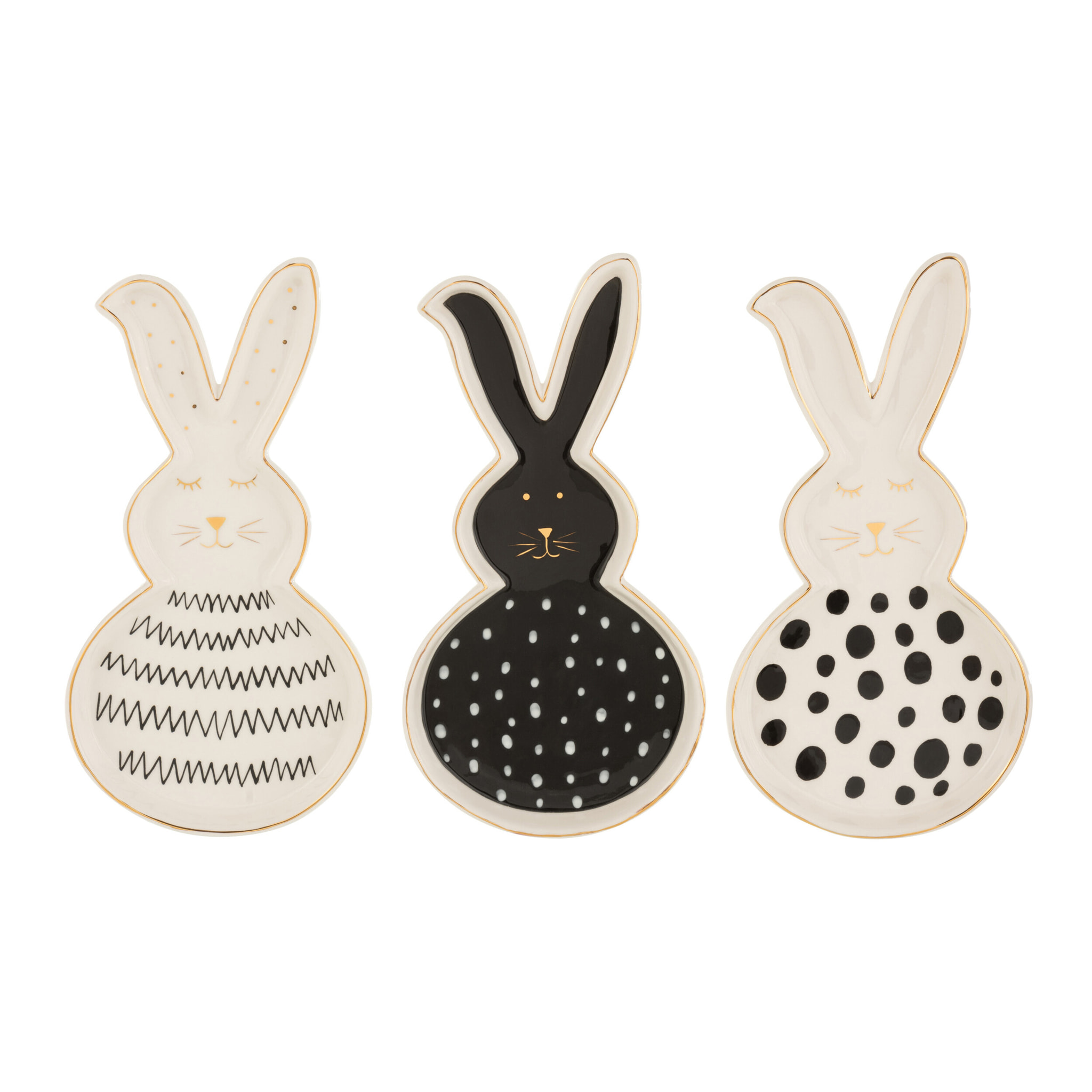 J-Line plat Lapin - céramique - noir/or/blanc - large - 3 pièces