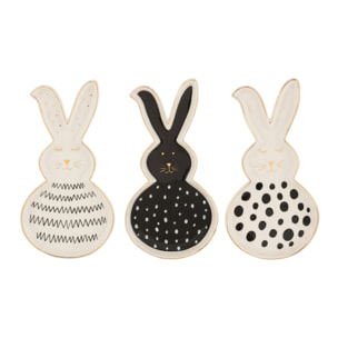 J-Line plat Lapin - céramique - noir/or/blanc - large - 3 pièces