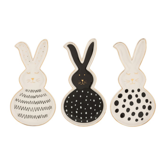 J-Line plat Lapin - céramique - noir/or/blanc - large - 3 pièces