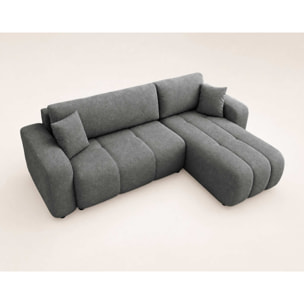 Nicole - canapé d'angle réversible 4 places convertible avec coffre en tissu - Gris