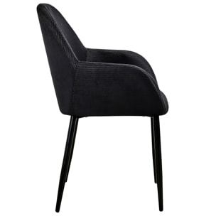 Fauteuil Giulia Noir Velours Cotele - Lot De 2