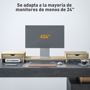 Elevador Monitor Ángulo y Longitud Ajustable, Soporte para Monitor Escritorio con 2 Cajones, para PC, Portátil, 60-116x22x12 cm, Roble