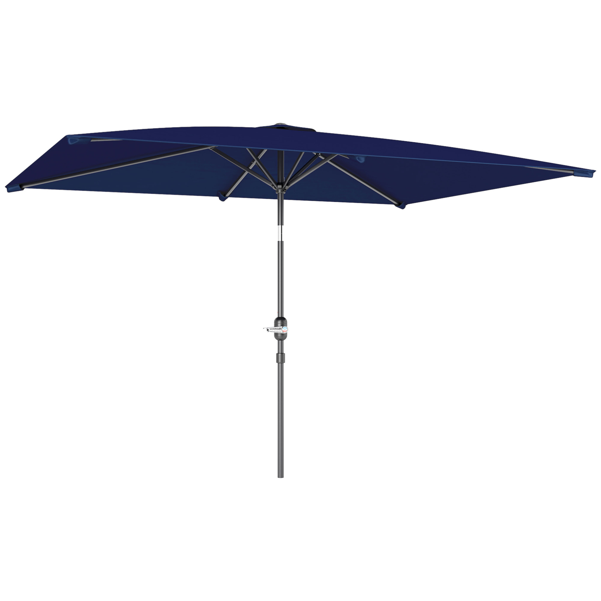 Sombrilla de Terraza Exterior, 198x294 cm, Parasol de Terraza Exterior con Ángulo Ajustable, Manivela, Mástil de Aluminio Desmontable y Anti-UV, Sombrilla para Jardín, Patio, Azul Marino