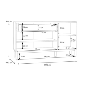 Buffet décor chêne et gris clair 150 cm 3 portes 1 tiroir - PENNY