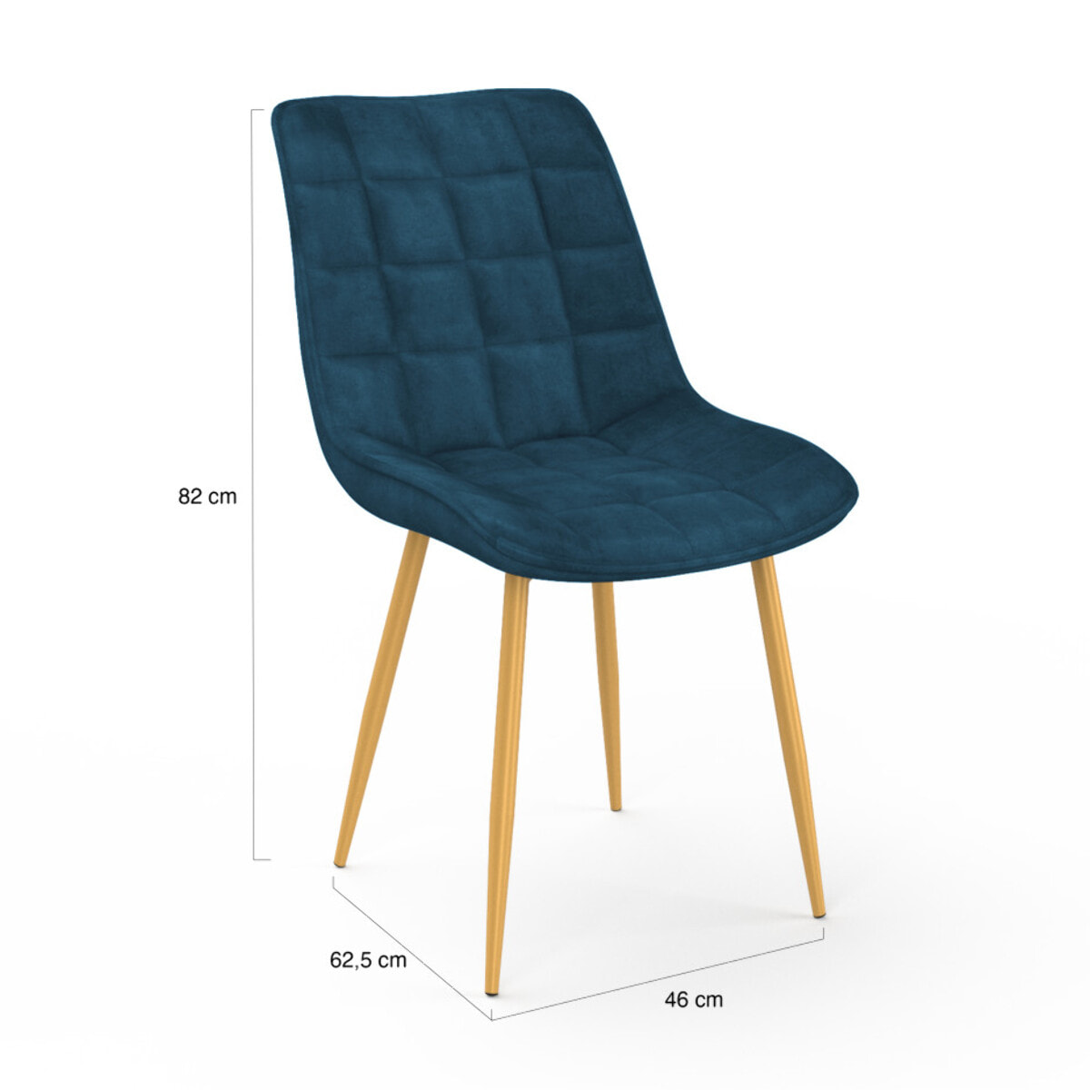 Chaises Melinda en velours mix de couleurs (bleu, gris clair, gris foncé et jaune) et pieds dorés - lot de 4