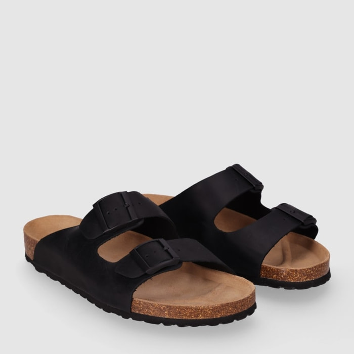 Sandalias de Piel - Negro - Tacón: Bajo