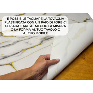 Tovaglia Antimacchia Plastificata Idrorepellente Rotolo Tasgliabile PVC Proteggi Tavolo Crystal Marmo D11 1,55mm