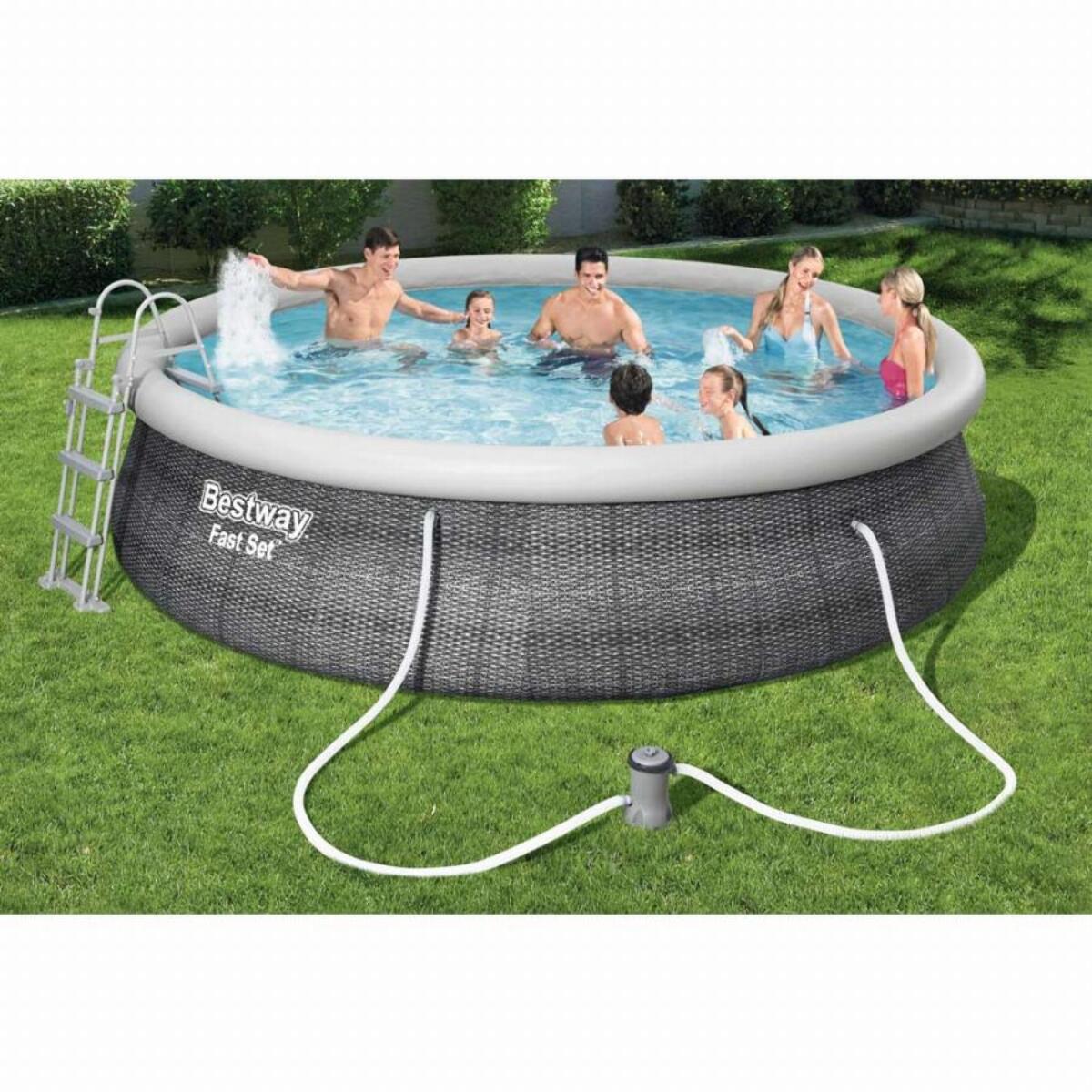 Piscine Fast Set ronde 457x107 cm motif rotin gris BESTWAY - 57372